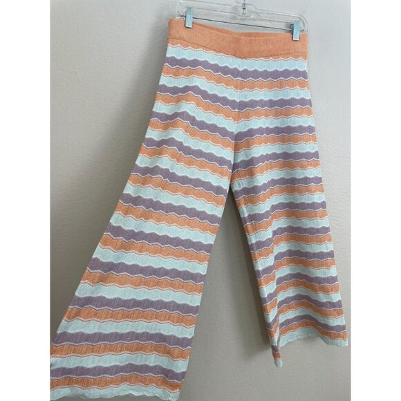 Alice + Olivia Womens Medium Basil Knit Striped Wide leg Multi Color Crop Pants - Picture 5 of 8
